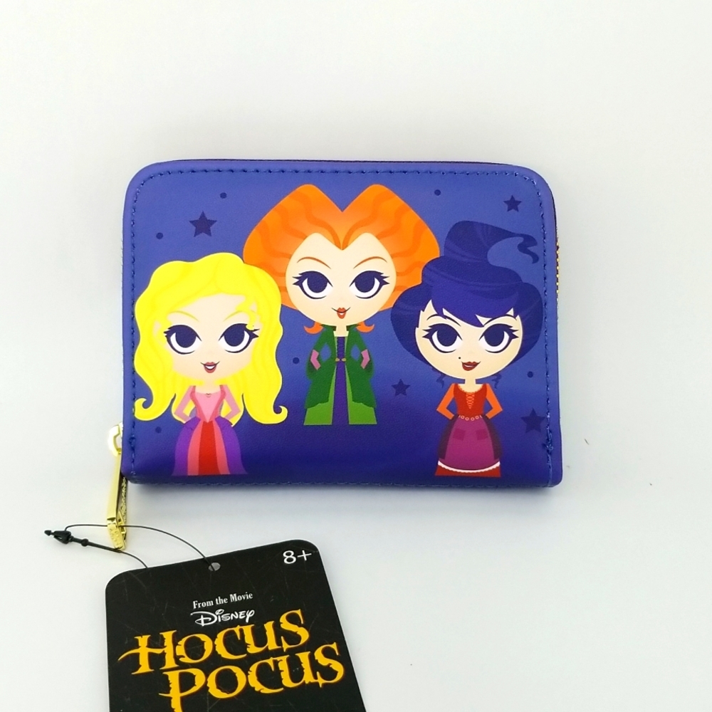 New Hocus Pocus Small Wallet Loungefly Winfred Sarah Mary Cat Blue Zipper NWT - Picture 6 of 7